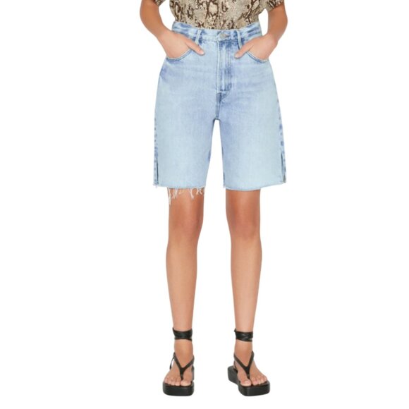 Frame High Rise Bermuda Cut Off Denim Jean Shorts Womens 32 Blue Rossum 1 Year - Picture 1 of 12